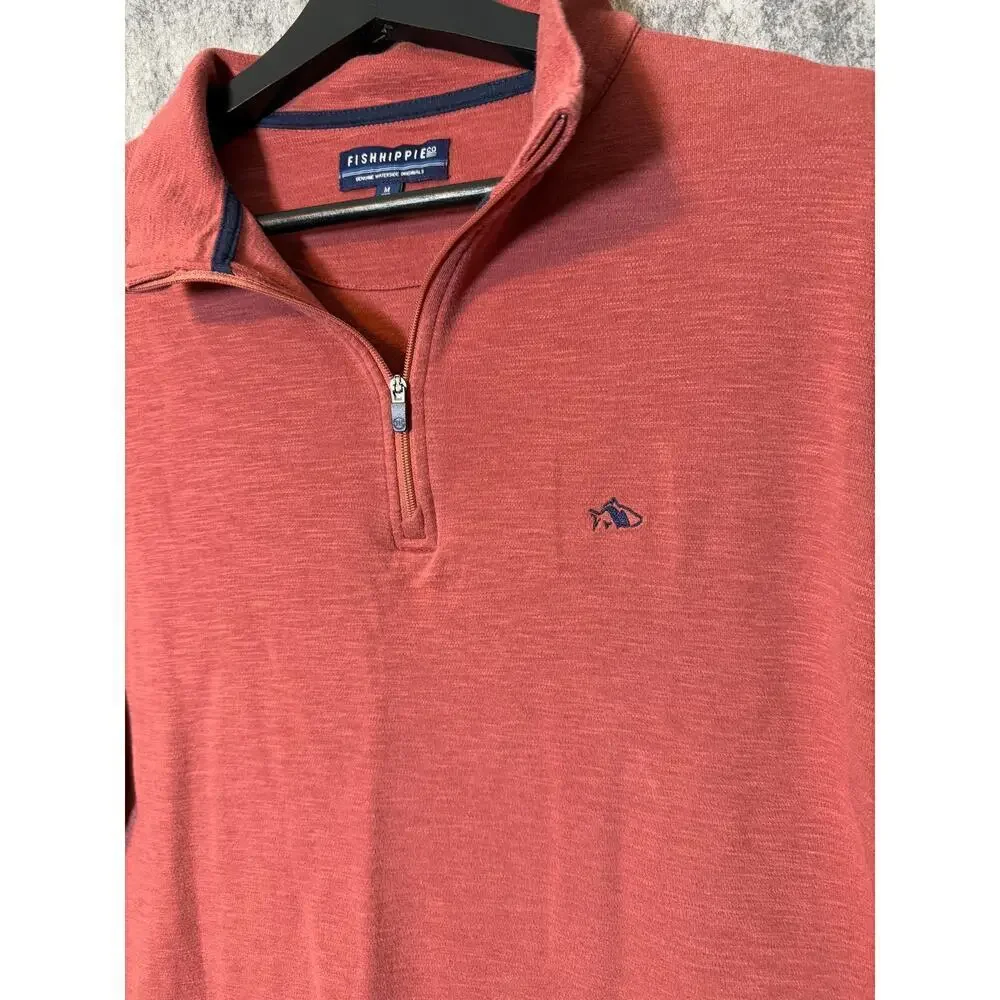 Fish Hippie Mens 1/4 Zip Medium Red Pullover